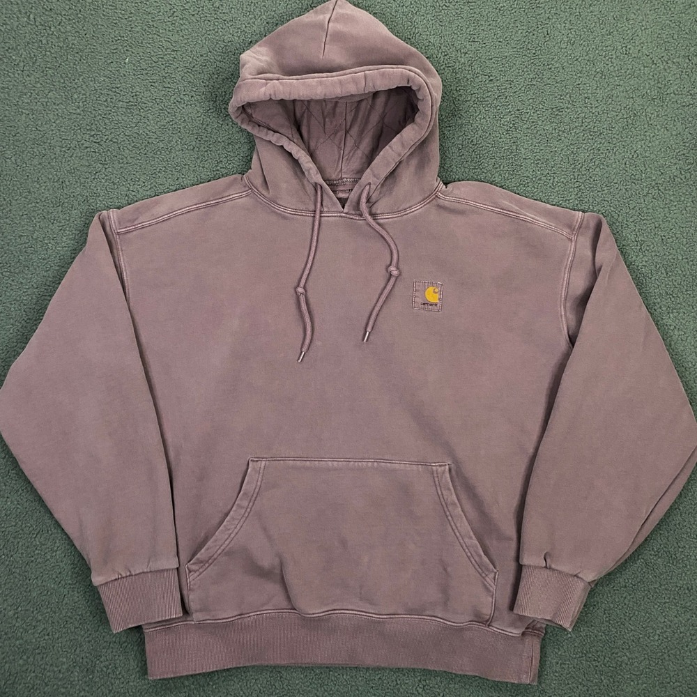 Carhartt WIP Nelson Sweat Short Hoodie size Small Purple Pullover Fleece Cotton